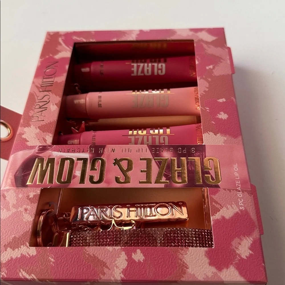 💖 NWT Paris Hilton Glaze & Glow Lip Gloss Set - Limited Edition | NIB | Keychain